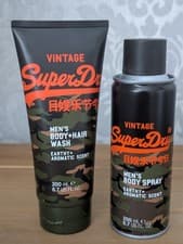 Image of Superdry Mens Vintage Body Spray 200ml + Body & Hair Wash 200ml - New & Unused