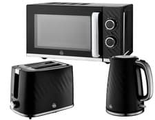 Image of Swan Windsor Black Kettle Toaster Microwave Set Textured Finish Chrome Accents