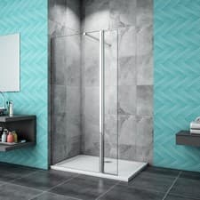 Image of Wet Room Walk In Enclosure Shower Screen With Flipper 8mm NANO Easy Clean Glass