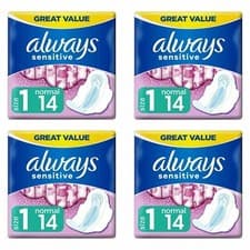 Image of Always Sensitive Ultra Normal Sanitary Pads Towels with Wings, Size 1 - 56 Pack