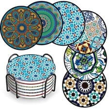 Image of Drink Coasters Turkish Moroccan Design Round Coaster Tea Coffee Cup Mat Coasters