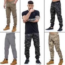 Image of Enzo Cargo Trousers Mens Combat Joggers Elasticated Waist Military Camo Pants