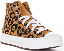 Image of Converse A16551C Hi Eva Lift Leopard Junior Girls Shoes In Brown Black UK 3 - 7