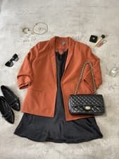 Image of Primark Rust/Burnt Orange Blazer UK 16 ruched sleeve Tailored Jacket BNWOT