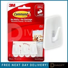 Image of 3M COMMAND DAMAGE FREE WHITE MICRO HOOKS PACK 3 WITH 4 STRIPS HOLDS STRONGLY
