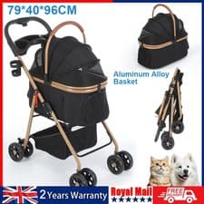 Image of Foldable 4 Wheel Pet Pushchair Dog Pram Dog Stroller Jogger Cat Pram Pet Otzoaav