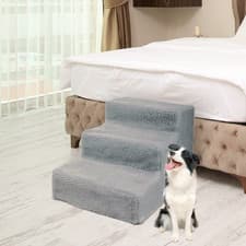Image of 3 Steps Dog Stairs Pet Steps For Bed Sofa Cats Ladder Ramp with Removable Cover