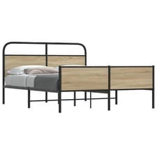 Image of WALPLUS Smoked Oak Metal Bed Frame 160x200 cm King Size No Mattress