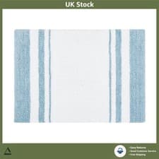 Image of Plush Reversible Cotton Striped Spa Bath Mat Soft Absorbent Rug 20x30 Blue 1ct