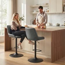 Image of Adjustable Bar Stools Set of 2, Retro Swivel Kitchen Stool with Back, Footrest