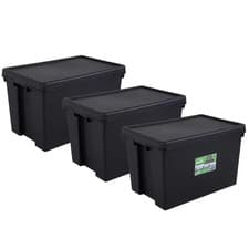 Image of Wham Bam 62 Litre Recycled Heavy Duty Plastic Storage Box & Lid in Black - 3 Pac