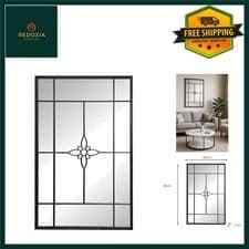 Image of Elegant Black Metal Window Wall Mirror 80x120cm Industrial Cathedral Style