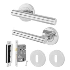 Image of Polished Chrome Internal Door Handles, T-Bar Bathroom, Latch & Key Lock Sets
