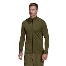 Image of adidas TERREX FULL ZIP FLEECE TRACK TOP KHAKI GREEN MIDLAYER WALKING HIKING MENS