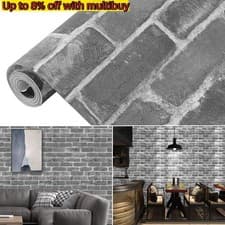 Image of 9.5M3D Grey Brick Effect Wallpaper Realistic Slate Stone Vintage Wall Room Decor