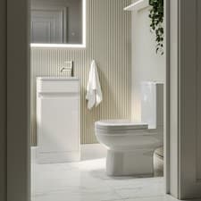 Image of Close Coupled Toilet and White Gloss Basin Vanity Unit Cloa BUN/BeBa_27407/89124