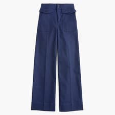 Image of J Crew Navy Blue Officer Patch Wide Leg Pants 6T 6 Tall Stretch Twill Inseam 31