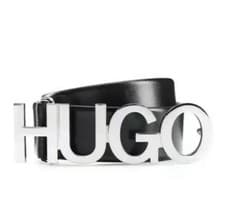 Image of 🥳 New Hugo Boss Leather Zula Logo belt 90cm 34” Black & Silver Proof Of Purchas