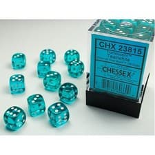 Image of Chessex - 12mm D6 Dice Block - Teal w/white - Brand New & Sealed
