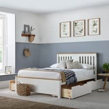 Image of Chester Double Storage Bed Frame White & Oak Wooden – Optional 2 or 4 Drawers