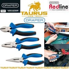 Image of DRAPER 3Pc Soft Grip Pliers Set 160mm Blue DIY Carbon Steel Tempered UK FREE P&P