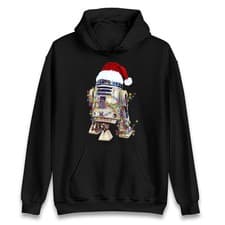 Image of R2D2 Christmas Hoodie, Festive Star Wars Droid Santa Lights Pullover Unisex