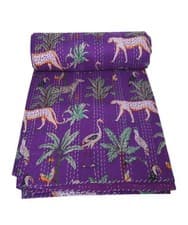 Image of Indian Kantha Quilt Cotton Indian Handmade Bedspread Blanket Throw jungle Print