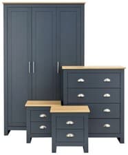 Image of Lancaster 4 Piece bedroom set 3 Door Robe + 2 Bedside + 4 drawer chest Blue Grey