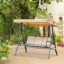Image of 3 Seater Garden Swing Chair Patio Hammock Outdoor Bench Seat w/ Canopy Beige