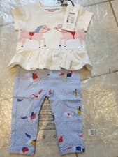 Image of joules Short Sleeved, Cream Top, with Pink Ponies & Leggings, Age 6-9 Months.
