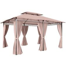 Image of Outsunny 4m x 3(m) Outdoor 2-Tier Steel Frame Gazebo w/ Curtains Outdoor Garden