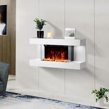 Image of Electric Fireplace 82cm Remote Control LED Log Fire Complete Modern Mantle