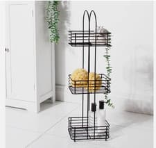 Image of Bath Rack Caddy 3-Tier Freestanding Bathroom Kitchen Shelf Storage Metal Black
