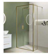 Image of 1950 X 1000 Mm Brass Wet room Screen With Return And Support Bar