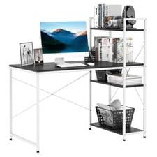 Image of HOMCOM Computer Desk Laptop Table w/4-tier Bookshelf Metal Frame Refurbished