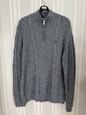 Image of Crew Clothing Company Men's XL  1/4 Zip Sweater Pullover Grey Mix 22” P2P Ribbed