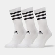 Image of ADIDAS CUSHIONED CREW SOCKS MENS 3S UNISEX 3 PAIR PACK BLACK WHITE 3 STRIPES