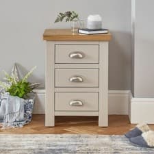 Image of Bedside Table 3 Drawer Cotswold Grey Painted Oak Bedroom Storage Furniture