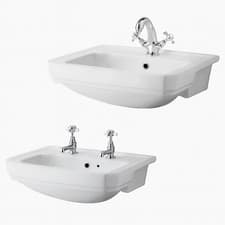 Image of Nuie Richmond Traditional Victorian Semi Recessed Basin 560mm–White 1 or 2 Tap