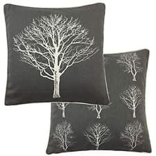 Image of Pack of 2 Forest Trees 100% Cotton, Piped, Cushion Covers 43cm x 43cm Grey/White