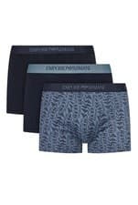 Image of Emporio Armani 3 Pack Trunks Stretch Cotton - Navy Logo Pattern