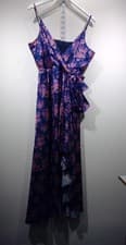 Image of Chi Chi London Cami Floral Print Wrap Midi Dress in Navy UK 16 NEW-RRP £100