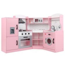 Image of Kids Corner Play Kitchen Wooden Toy Kitchen with Sounds & Lights-Pink