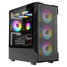Image of CIT Bolt Mesh Micro ATX Gaming PC Case mATX Glass Panel 3x 120MM ARGB Fans Black