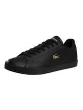 Image of LACOSTE Mens Black Lerond Set Leather Trainers UK 8 BRAND NEW Ref 1990