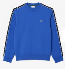 Image of Lacoste Mens Logo Strip Crew Neck Sweatshirt in Saphir Blue. C20
