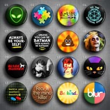 Image of PICK YOUR PIN BADGES 1 inch / 25mm - Buttons Unique Designs SciFi Music Retro