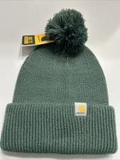 Image of Carhartt Green Knit Pom Pom Cuffed Beanie Stocking Cap NEW