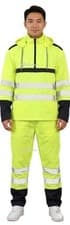 Image of Men's Hi Viz Plain RainSuit Work Wear Waterproof Hooded Jacket 2 Piece Set