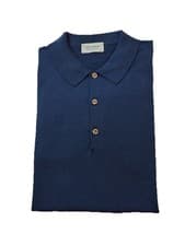 Image of Brand New John Smedley Cotswold Long Sleeve Polo Shirt In Hemingway Blue Size L
